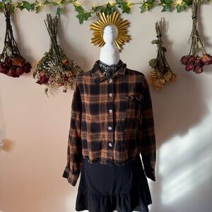 Love Notes Rust and Black Goblincore/Cabincore Flannel Crop Top
